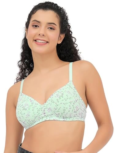 Clovia Women’s Green Cotton Printed T-Shirt Bra – Lightly Padded, Wire-Free, Full-Cup Comfort